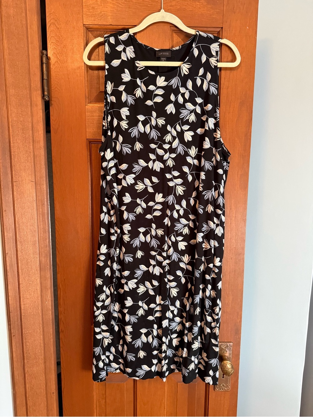 J. Jill Black Midi Dress with White Leaf Print